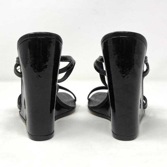 Prada Black Patent Leather Wedge Sandals with Floral Detail, Size 37 - Picture 4 of 8